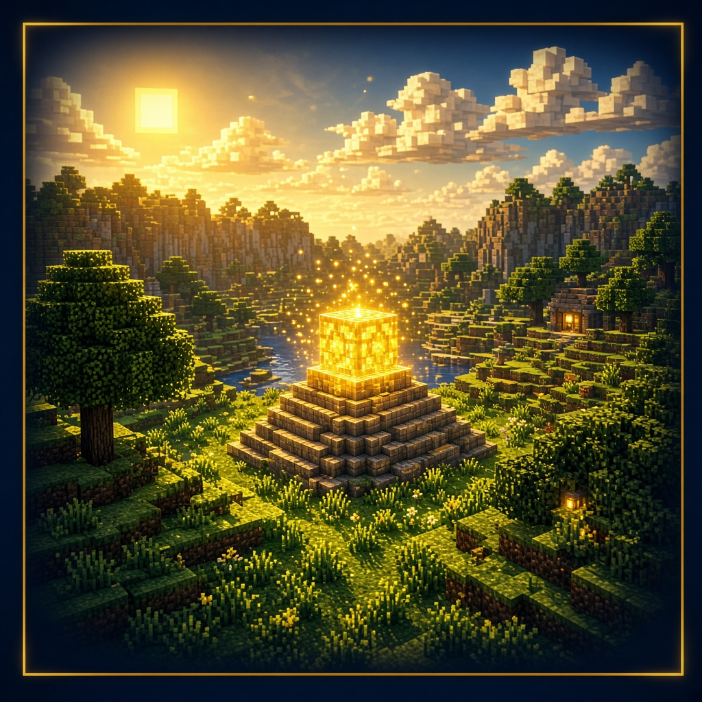 Gold-lit voxel world